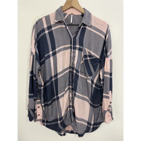Coastal Cowgirl Grunge Indie Sleaze Plaid Button Top XS Boho Boyfriend 90s Y2K - Picture 1 of 14